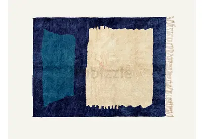 Handmade Blue, Green & Cream Rothko Wool Rug - Medium Size 5'x7'