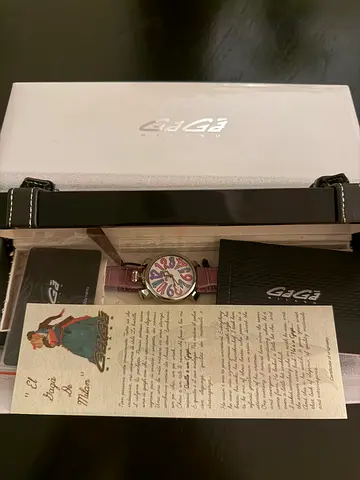 Gaga Milano colorful dial analog watch with purple leather strap - used, in box