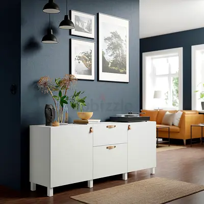 BESTA Storage combination with drawers, white/Lappviken/Stubbarp white, 180x42x74 cm