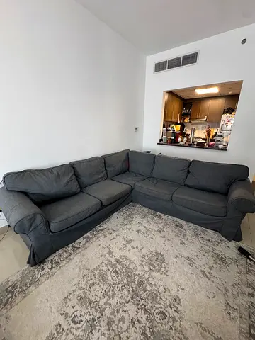 Grey L-shaped Fabric Corner Sofa - Comfortable 3-4 Seater