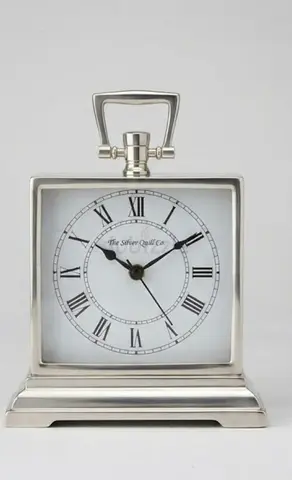 Vintage Silver Mantel Clock with Roman Numerals