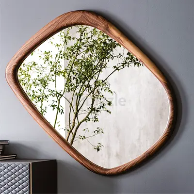 Wood-Framed Decorative Wall Mirror - Modern Organic Shape