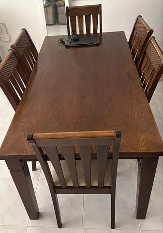 Solid Wood 6-Seater Dining Table with Chairs - Good Condition