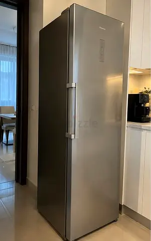 Tall single-door stainless steel freezer in good condition
