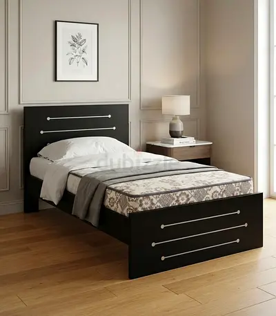 Double Bed Black MDF With Mattress Size 120×190Cm