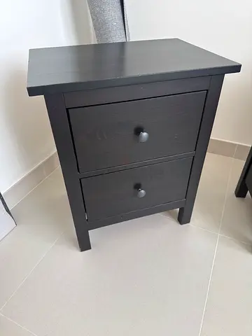 Black Wooden Nightstand x2 / Bedside Table with Two Doors