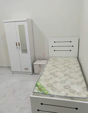 Single White Bed with Mattress, Nightstand and 2 Door Wardrobe