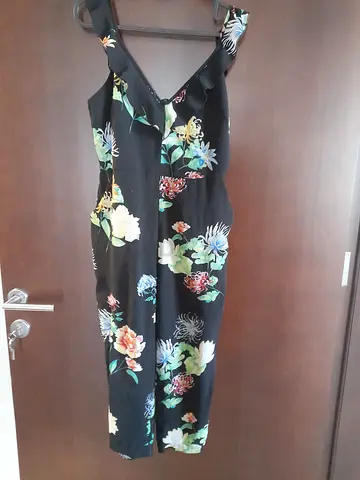 Black Floral Sleeveless Jumpsuit - Size Unknown, Good Condition