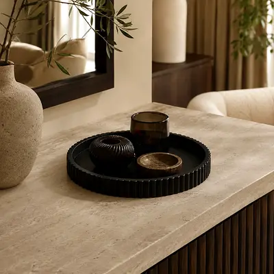 Round Decorative Serving Tray (Black) - Solid Wood