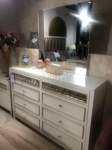 White Dresser with Mirror and Decorative Drawer Fronts