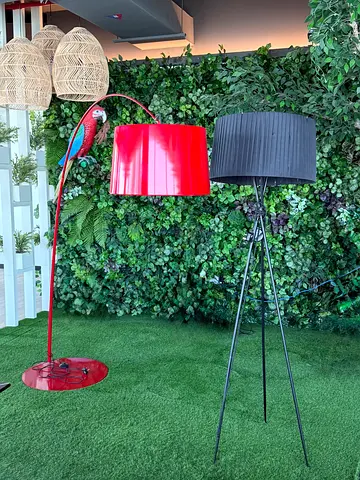 Modern floor lamps – red arc and black tripod with shades - AED 150 each