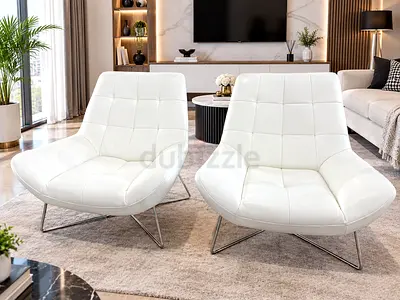 Marina Home modern white leather lounge chairs with chrome legs