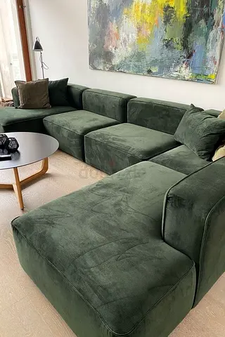 Large Modular Deep Green Velvet Corner Sofa - Comfortable & Modern