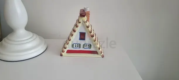 Small Ceramic Cottage Decorative Ornament - Beige & Red