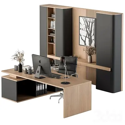 Modern L-shaped Executive Office Desk with Storage Wall Units