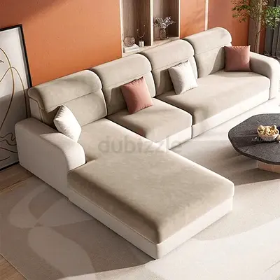 Large L-shaped Fabric Corner Sofa with Chaise - Beige