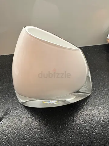 Small White Glass Vase / Tea Light Holder - Thick Clear Base