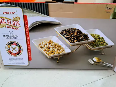 3-piece Ceramic Snack Serving Dish Set with Stand