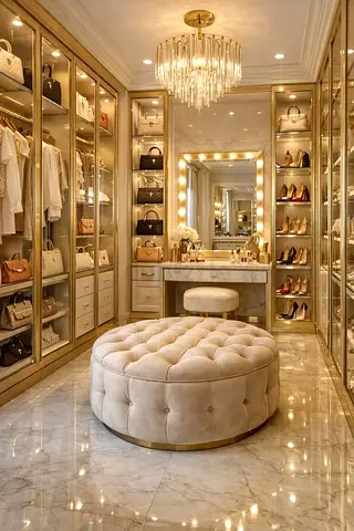 Luxury Walk-in Closet Shelving & Display Unit — Fully Fitted Wardrobe Setup