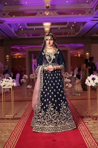 Navy Blue Embroidered Bridal Lehenga with Dupatta - Size Approx Medium