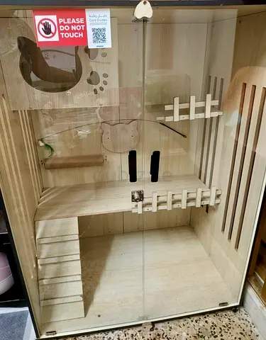 Wooden multi-level small pet enclosure / display cabinet - good condition