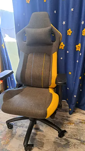 Used ergonomic gaming/office chair with headrest and lumbar support - grey/yellow