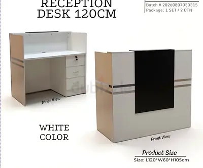 White Reception Desk 120cm with Storage Drawers