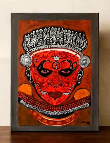 Hand-Painted Theyyam Portrait – Framed Kerala Traditional Artwork