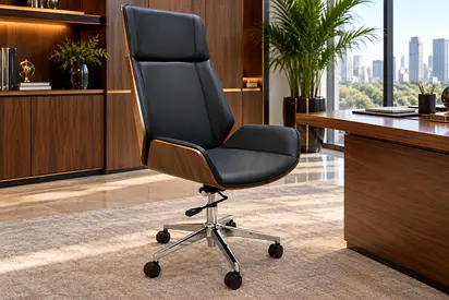 Luxury Walnut Finish Executive Chair – Black High Back Office Chair
