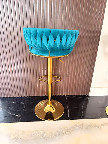 Turquoise Velvet Swivel Bar Stool with Gold Base