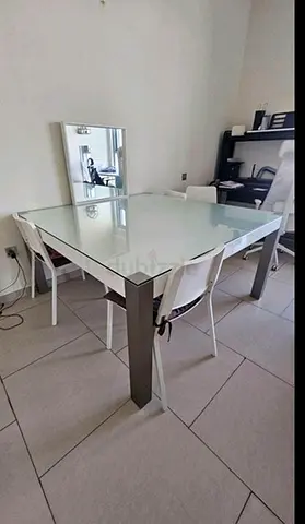 Glass Top Dining Table with Metal Legs - 4 Seater