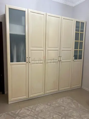 Large Cream 6-Door Wardrobe with Glass Panels