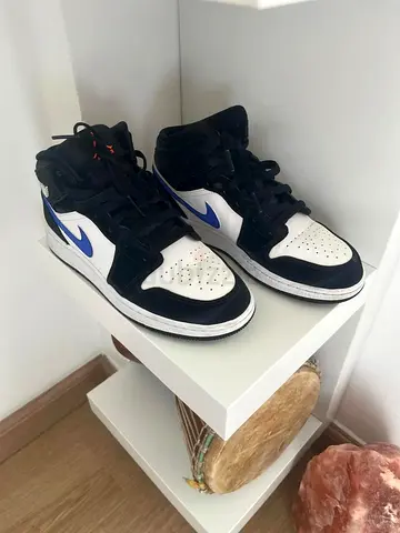 Used Nike Air Jordan 1 Mid - White/Black/Blue, UK 5.5 EU 38.5