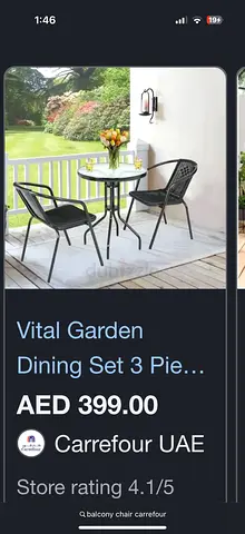 3-Piece Outdoor Garden or kitchen Dining Set with Glass Table