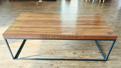 Wooden Top Industrial Coffee Table with Metal Frame