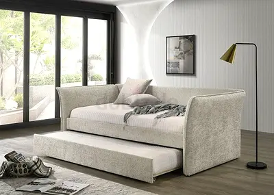 Convertible Daybed with Trundle - Light Grey Upholstered