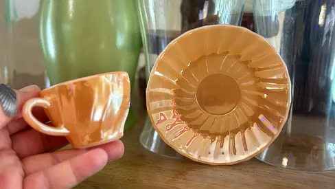 Set of 2 Ceramic Espresso Cup and Saucer - Light Brown