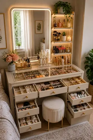 Vanity Dressing Table with Lighted Mirror and Storage Drawers