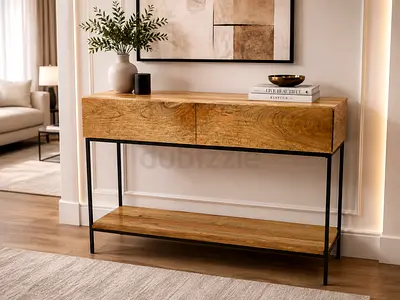 West Elm Wooden Console Table with Drawers and Lower Shelf - Modern Entryway