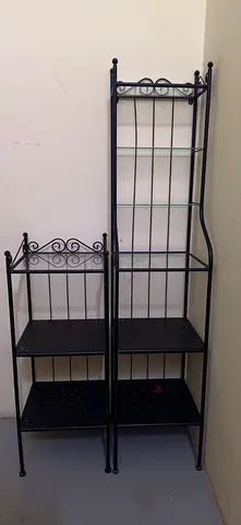 Black Metal Shelving Unit with Glass and metal Shelves — Tall & Short Set