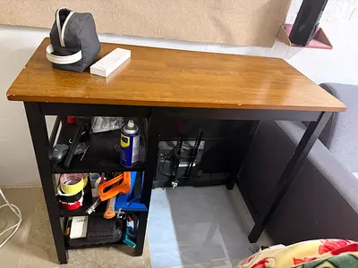 Small wooden desk with shelves - used