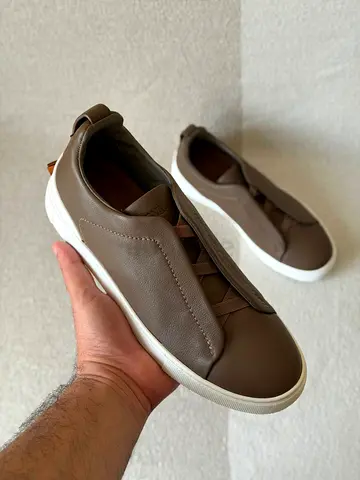 Zegna Brown leather casual sneakers with white sole - sizes 40 to 47