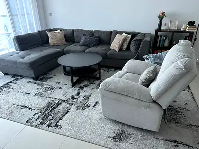 L-shaped sectional sofa with recliner armchair, rug, coffee table and console table - ALL TOGETHER