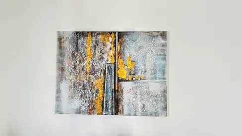 Abstract textured wall art painting with gold accents - 80x60cm