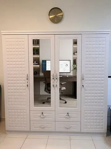White 4-Door Wardrobe with Mirrors and Drawers - brand new