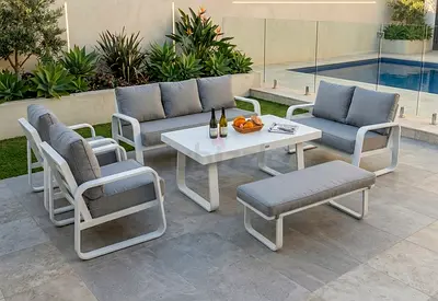 Modern Super High Quality Outdoor 9-Seater Patio White Aluminium with Big Table