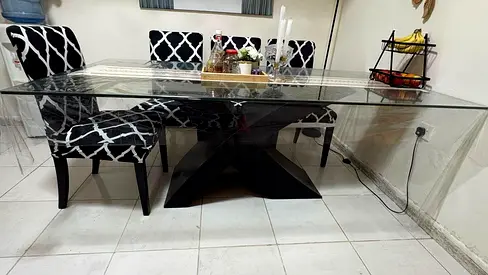 Ikea Glass Top Dining Table with Black X-Base (seats 6)
