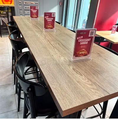 Long wooden high dining table / bar table in good condition