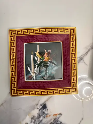 Versace Decorative Picture Frame Dish with Gold Greek Key Border