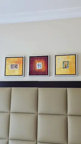 Set of 3 Original Hand-Painted Oil Paintings – Framed Abstract Art